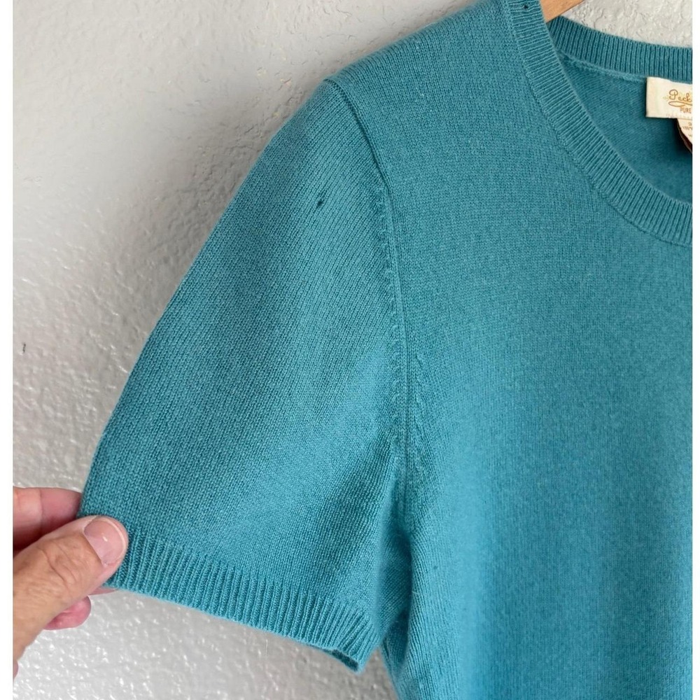 Vintage Peck and Peck Pure Cashmere Short Sleeve Knit Crewneck Sweater Teal M - Picture 7 of 9